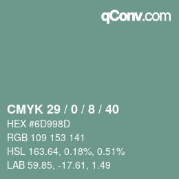 Color code: CMYK 29 / 0 / 8 / 40 | qconv.com
