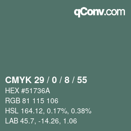 Color code: CMYK 29 / 0 / 8 / 55 | qconv.com