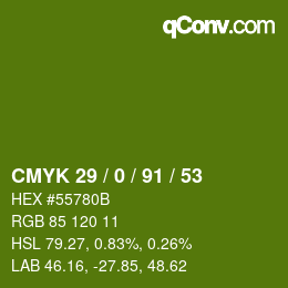 Color code: CMYK 29 / 0 / 91 / 53 | qconv.com
