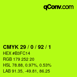 カラーコード: CMYK 29 / 0 / 92 / 1 | qconv.com