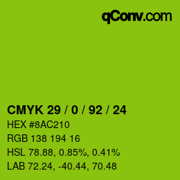 Farbcode: CMYK 29 / 0 / 92 / 24 | qconv.com