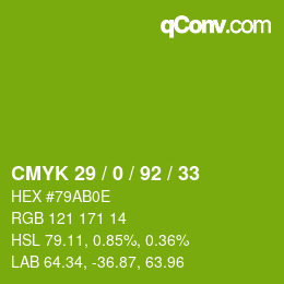 颜色代码: CMYK 29 / 0 / 92 / 33 | qconv.com
