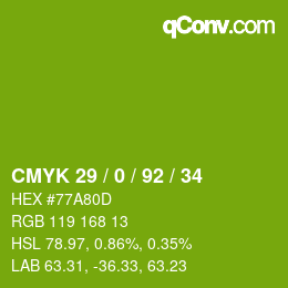 Color code: CMYK 29 / 0 / 92 / 34 | qconv.com