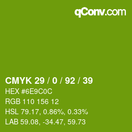Color code: CMYK 29 / 0 / 92 / 39 | qconv.com