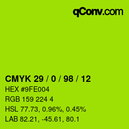 颜色代码: CMYK 29 / 0 / 98 / 12 | qconv.com
