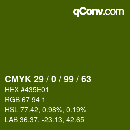Color code: CMYK 29 / 0 / 99 / 63 | qconv.com