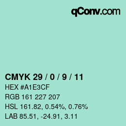 カラーコード: CMYK 29 / 0 / 9 / 11 | qconv.com