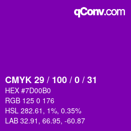 Color code: CMYK 29 / 100 / 0 / 31 | qconv.com