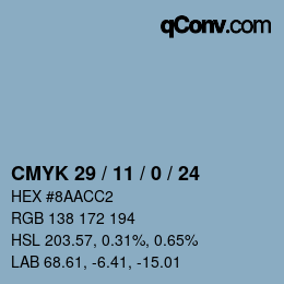 カラーコード: CMYK 29 / 11 / 0 / 24 | qconv.com