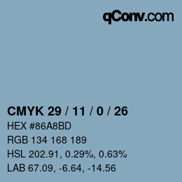 カラーコード: CMYK 29 / 11 / 0 / 26 | qconv.com