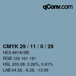 カラーコード: CMYK 29 / 11 / 0 / 29 | qconv.com