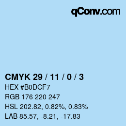 カラーコード: CMYK 29 / 11 / 0 / 3 | qconv.com