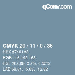 颜色代码: CMYK 29 / 11 / 0 / 36 | qconv.com