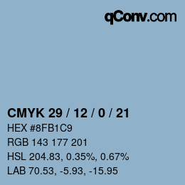 Color code: CMYK 29 / 12 / 0 / 21 | qconv.com