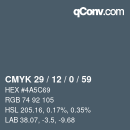 Código de color: CMYK 29 / 12 / 0 / 59 | qconv.com