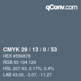 カラーコード: CMYK 29 / 13 / 0 / 53 | qconv.com