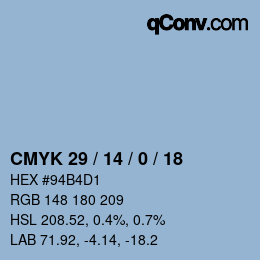 Color code: CMYK 29 / 14 / 0 / 18 | qconv.com