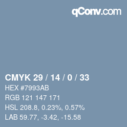 カラーコード: CMYK 29 / 14 / 0 / 33 | qconv.com