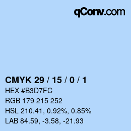 カラーコード: CMYK 29 / 15 / 0 / 1 | qconv.com