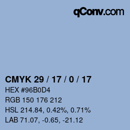 カラーコード: CMYK 29 / 17 / 0 / 17 | qconv.com