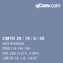颜色代码: CMYK 29 / 19 / 0 / 35 | qconv.com