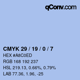 Código de color: CMYK 29 / 19 / 0 / 7 | qconv.com