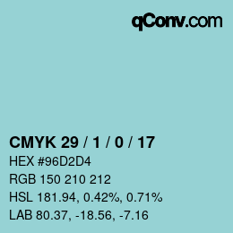 Farbcode: CMYK 29 / 1 / 0 / 17 | qconv.com