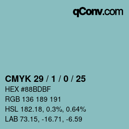 颜色代码: CMYK 29 / 1 / 0 / 25 | qconv.com