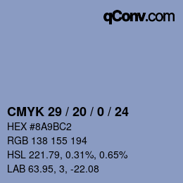 Color code: CMYK 29 / 20 / 0 / 24 | qconv.com