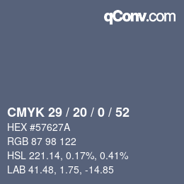 Farbcode: CMYK 29 / 20 / 0 / 52 | qconv.com