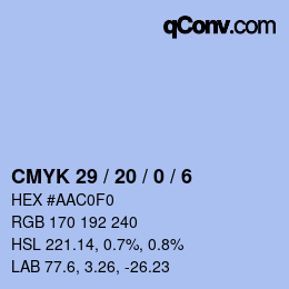 Código de color: CMYK 29 / 20 / 0 / 6 | qconv.com