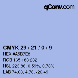カラーコード: CMYK 29 / 21 / 0 / 9 | qconv.com