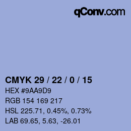 颜色代码: CMYK 29 / 22 / 0 / 15 | qconv.com