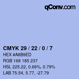 Color code: CMYK 29 / 22 / 0 / 7 | qconv.com