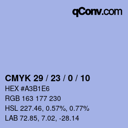 カラーコード: CMYK 29 / 23 / 0 / 10 | qconv.com