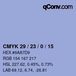 Color code: CMYK 29 / 23 / 0 / 15 | qconv.com