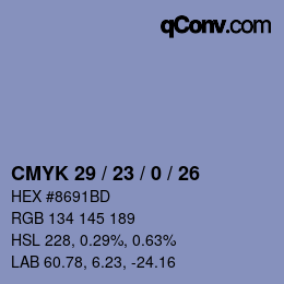 Color code: CMYK 29 / 23 / 0 / 26 | qconv.com