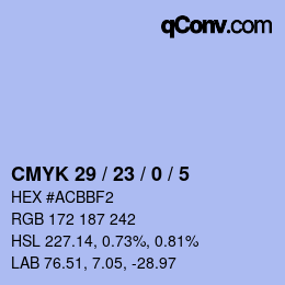 Color code: CMYK 29 / 23 / 0 / 5 | qconv.com