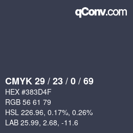 Farbcode: CMYK 29 / 23 / 0 / 69 | qconv.com