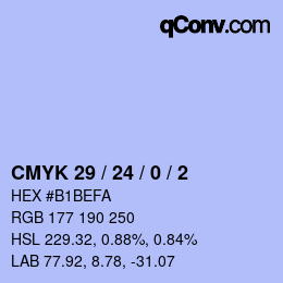 カラーコード: CMYK 29 / 24 / 0 / 2 | qconv.com