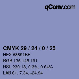 Color code: CMYK 29 / 24 / 0 / 25 | qconv.com