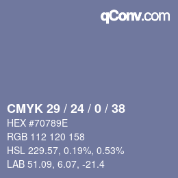 カラーコード: CMYK 29 / 24 / 0 / 38 | qconv.com