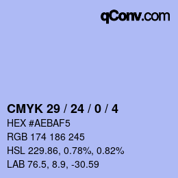 Color code: CMYK 29 / 24 / 0 / 4 | qconv.com
