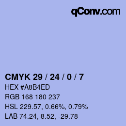 Color code: CMYK 29 / 24 / 0 / 7 | qconv.com