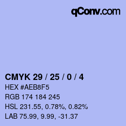 Color code: CMYK 29 / 25 / 0 / 4 | qconv.com