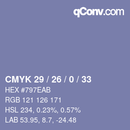 Color code: CMYK 29 / 26 / 0 / 33 | qconv.com