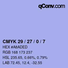 Color code: CMYK 29 / 27 / 0 / 7 | qconv.com