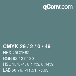 Farbcode: CMYK 29 / 2 / 0 / 49 | qconv.com