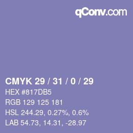 カラーコード: CMYK 29 / 31 / 0 / 29 | qconv.com