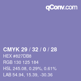 カラーコード: CMYK 29 / 32 / 0 / 28 | qconv.com